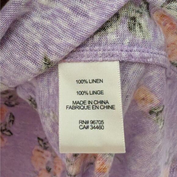 Rebecca Taylor Pastel Light Purple Cold Shoulder Linen Top Floral Print Bloue M - Picture 5 of 5